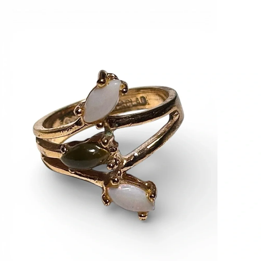 Opal and Jade ring Heavy, gold electroplated, Size 5